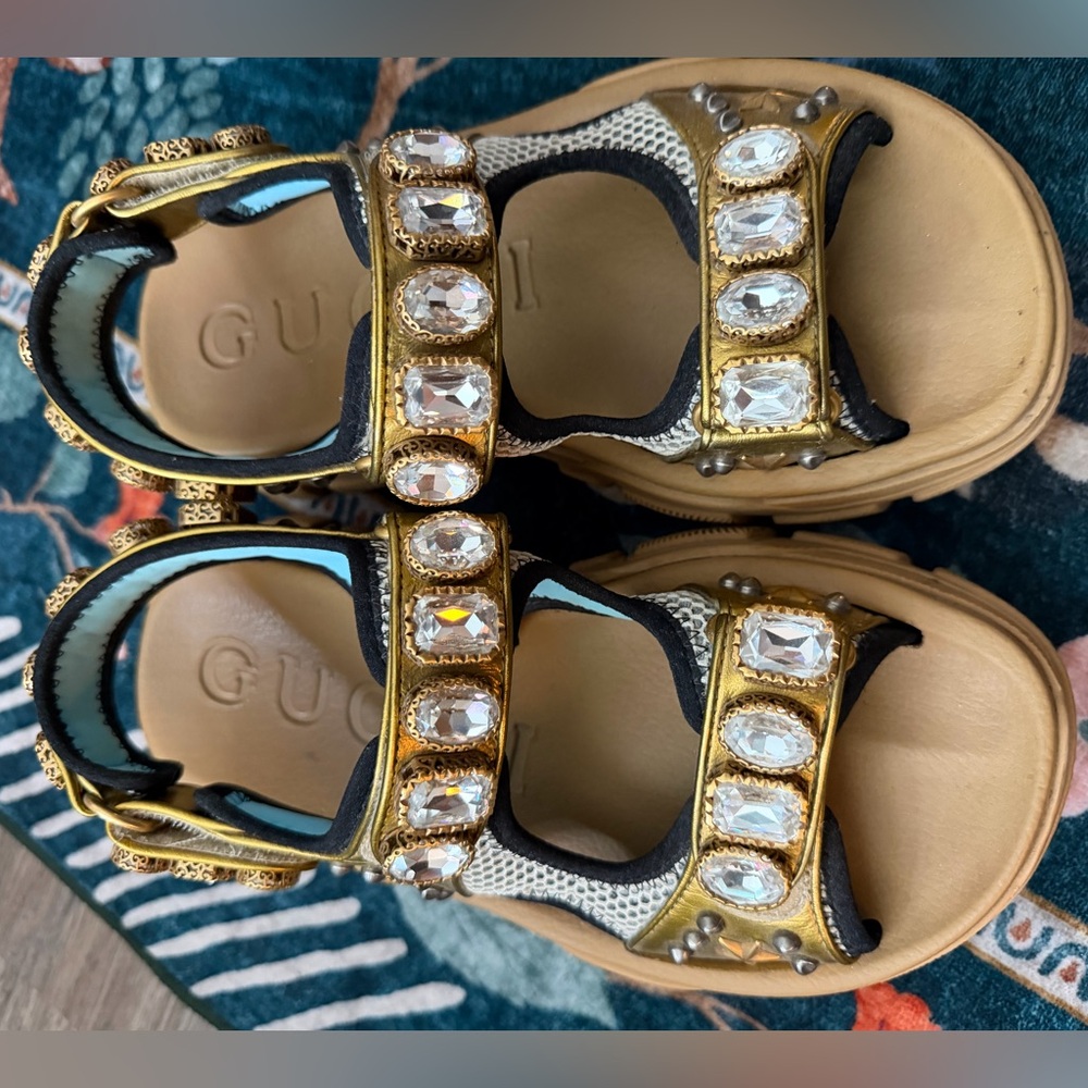 Gucci Gold Crystal Sandals - Picture 7 of 16